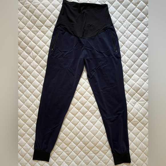 BeMaternity Black and Navy Maternity Scrub Pant. - Picture 1 of 3